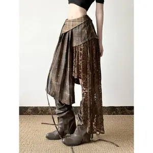 Women’s Tartan Print Skirt, Street Fashion Casual Irregular Hem Skirt for Daily Wear, Ladies Bottoms for All Seasons