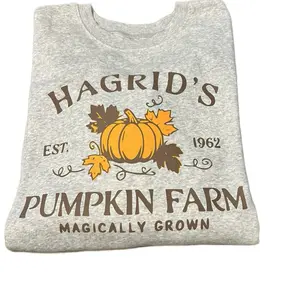 Hagrid's Pumpkin Patch Grey Spillover Crewneck Hoodie Comfy Cozy Long Sleeve Magically Grown Design Sweatshirt Womenswear Tops Pullover