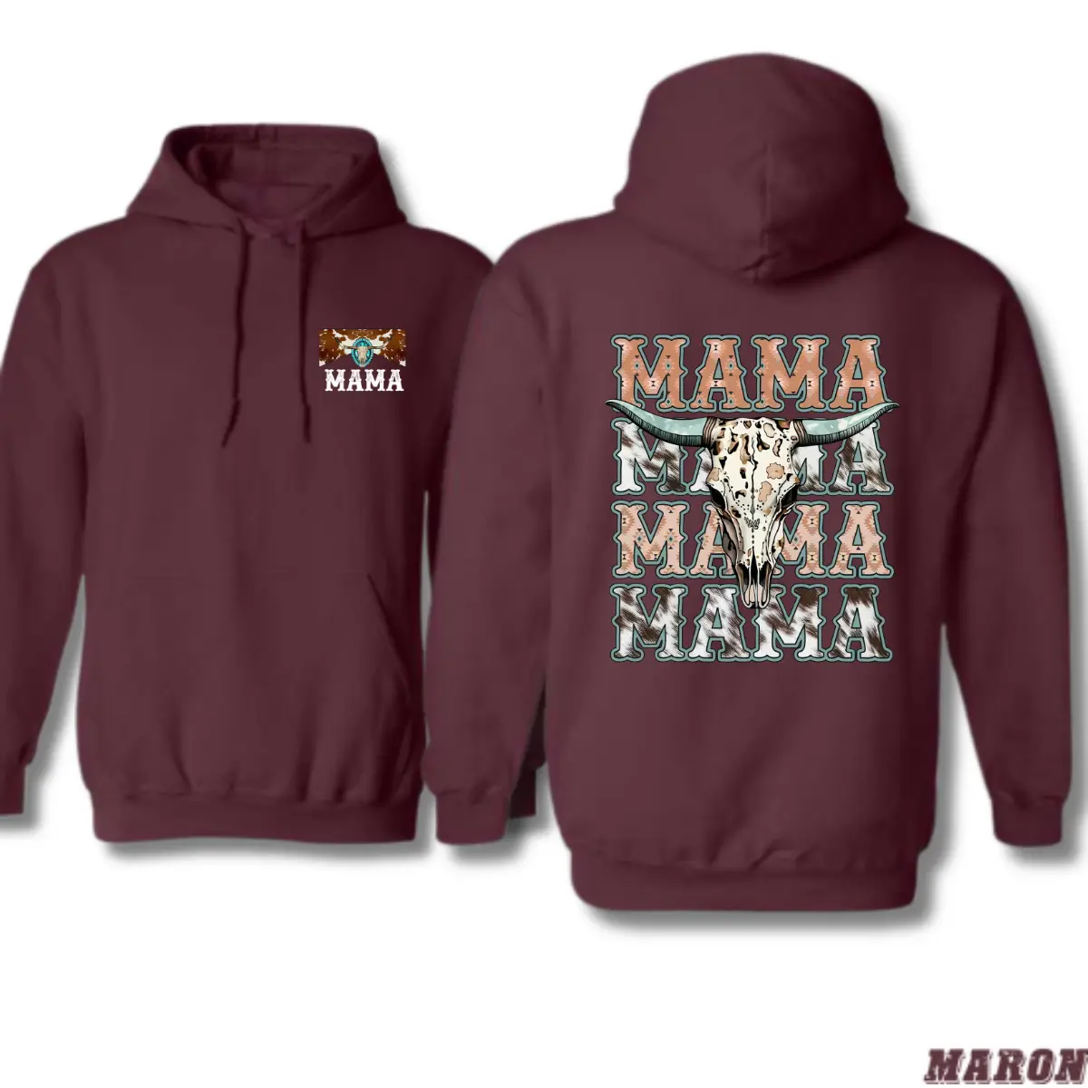 1. Mama Hoodie – Western Cow Skull Graphic, Rustic Country Style for Cowgirls, Ranch Life Lover Gift, Cozy Unisex Pullover Hoodie for Casual Everyday Wear, Gift for Mom, Womenswear Sweaters