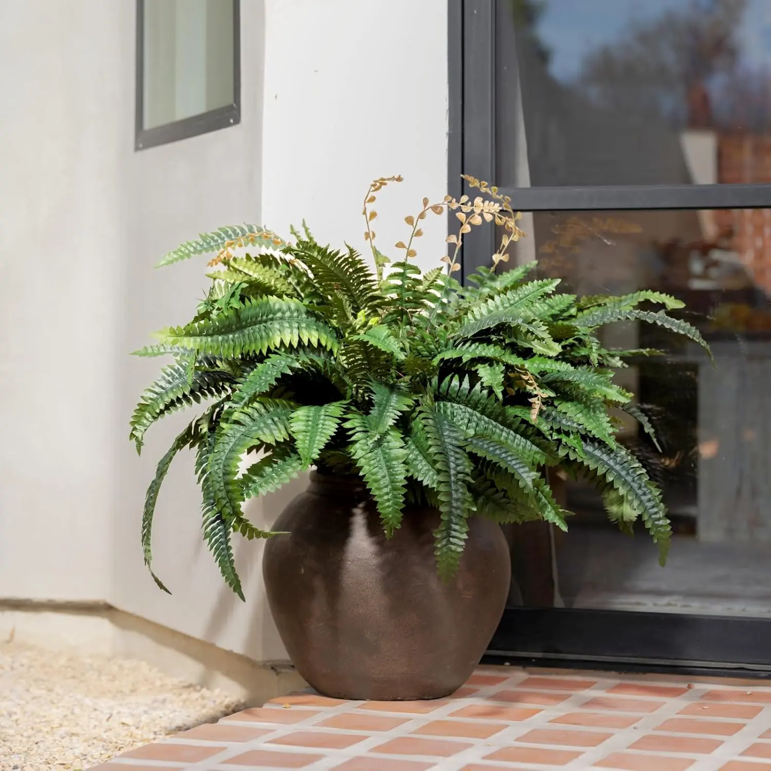 2 Pack Large Artificial Boston Fern Plants (38 Branches, 2 Count - No Flowerpot Included), UV Resistant Decorative Faux Greenery, Outdoor Artificial Flowers for Patio Garden Balcony Decor, Realistic Lush Hanging Fern for Home Supplies
