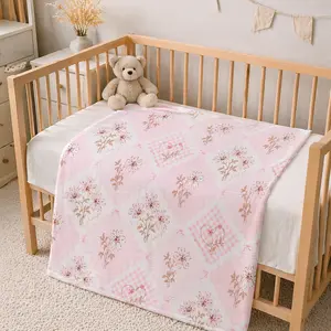 Personalized name Pink Floral Diamond gingham Pattern Velveteen Plush Blanket | baby gift, baby shower gift, toddler gift, baby blanket