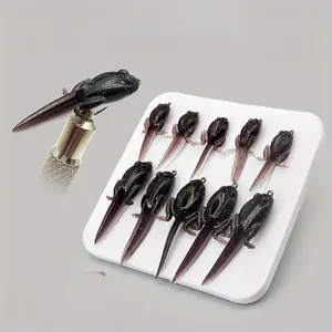 10pcs tadpole shaped soft baits with hooks - artificial fish floating bait, realistic tadpole fly fishing bait, dark TPE material, suitable for freshwater and seawater fishing, Floating Fishing Lures