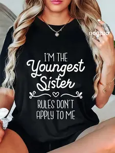 100% Cotton I'm The Youngest Sister - Girl Rules Sisters Sibling T-Shirt