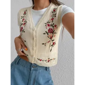 Flirla Sweet Casual Embroidered Vest, Versatile Style Tops Fit