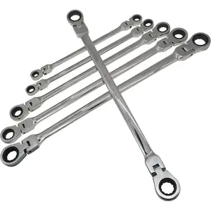 Metric 12 Sizes Extra Long Gear Ratcheting Wrench Set, 8mm-19mm, Made of Chrome Vanadium Steel, Rotatable