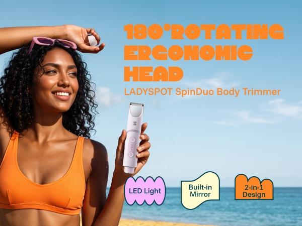 LADYSPOT  Women Shaver -180° Rotatable Flexible Ergonomic Head with Built-in Light & Mirror, 2-in-1 Trim & Shave IPX7 Waterproof Wet Dry Lady Trimmer for Leg Underarm Bikini Line,dorm essentials, Dry Shaving Solutions