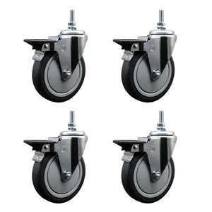 Service Caster SCC-TS20S614-TPRB-PLB-381615-4 Thermoplastic Rubber Swivel Threaded Stem Caster with 6 x 1.25 in. Gray Wheels & 0.37 in. Stems - 1200 lbs Total Capacity - Set of 4