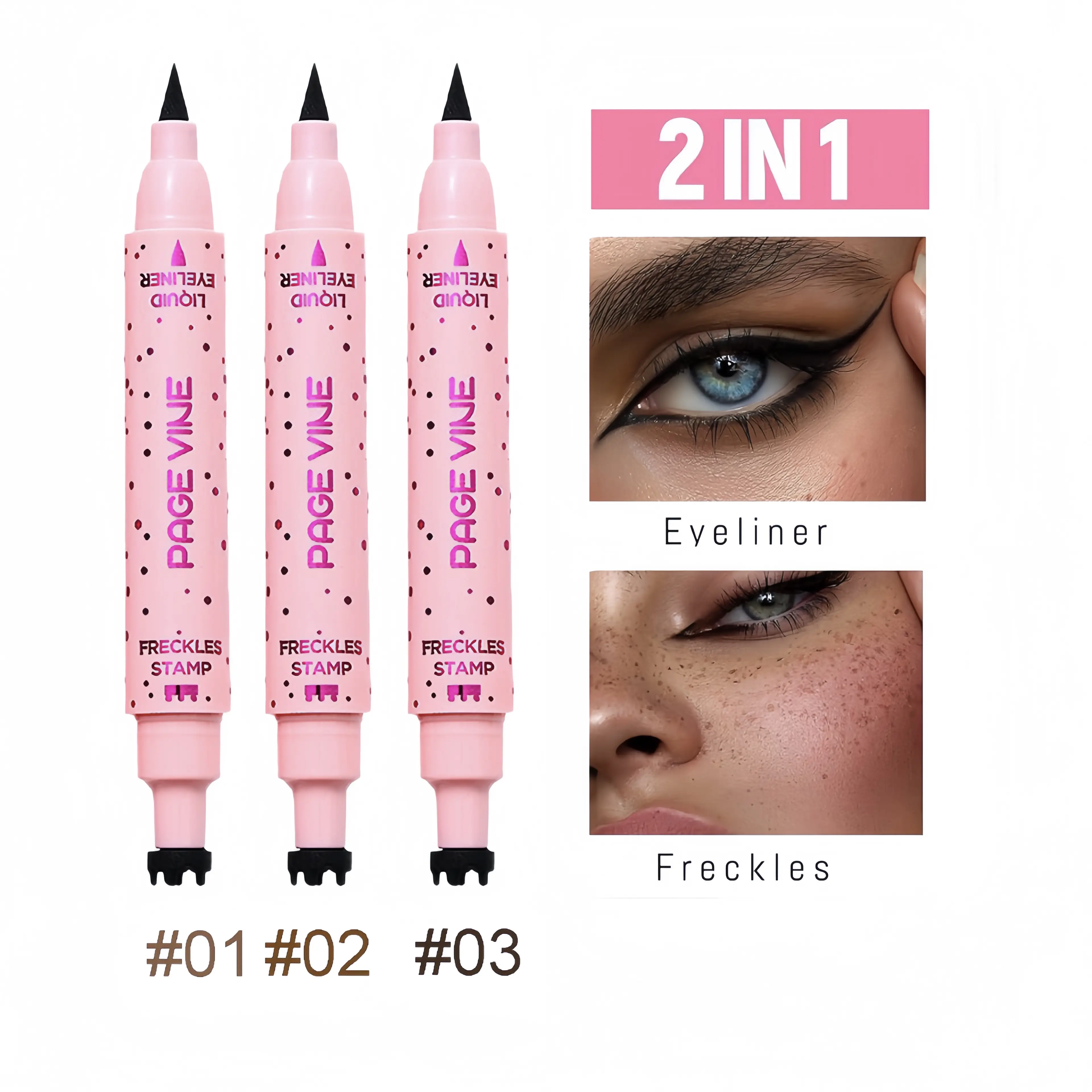 Eyeliner Freckle pen,2-in-1 Waterproof Freckle Stamp & Black Liquid Eyeliner – Light Brown Fake Freckles Pen, Natural Sunkissed Makeup, Quick-Dry, Smudge-Proof Flawless Lipliner Cosmetic