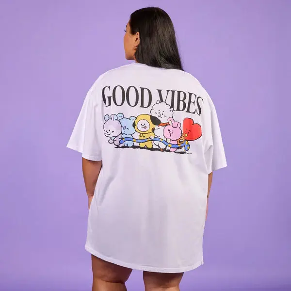 good vibes t shirt dress Rainbow Shops Womens Good Vibes Ruched T Shirt Dress, White, Size L