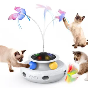 Pawtners 4-in-1 Interactive Cat Toy - Automatic Fluttering Butterfly, Ambush Feather, Automatic Rolling Ball, LED Lights - Rechargeable, Indoor Cat-Safe Pet Supply Gift Pack,summervibes