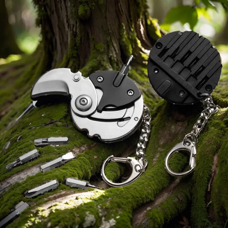 KYEIRYY Multifunctional Portable Mini Folding Screwdriver Coin Tool Set, Ideal for Hanging Decor, Outdoor Use