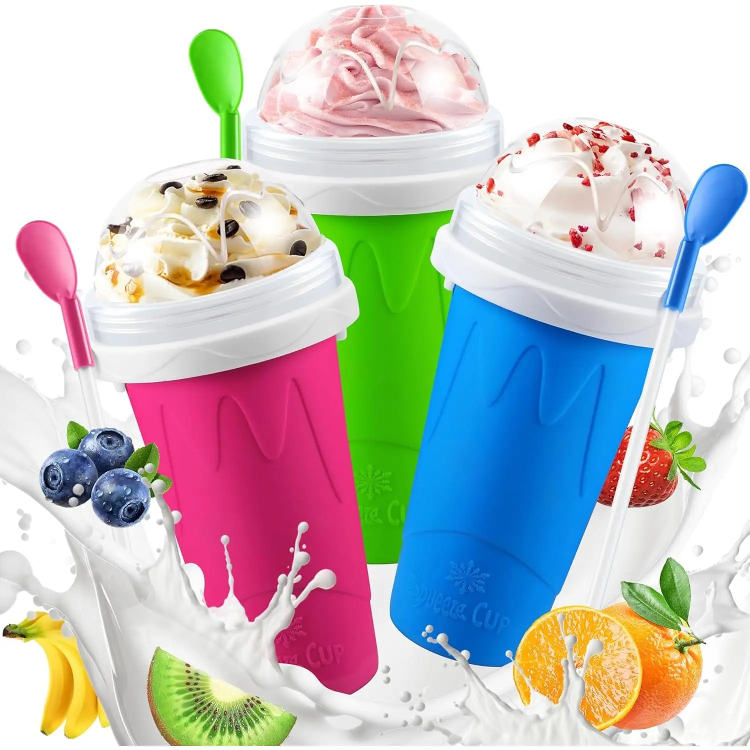 3 Pack Magic Squeeze Slushy Cups, DIY Frozen Slushie Maker Cup, Portable Smoothies Cups for Making Juice Shake Yogurt Ice Cream,  Cooling Cup for Family and Friends
