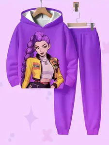 Cute Cartoon Hoodie Set for Girls, Spring & Fall Casual Sweatshirt, Regular Length, Perfect Gift Idea（gift）