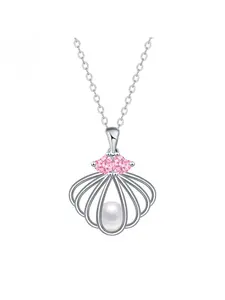 New Mermaid Princess Shell Necklace, Popular Pink Diamond Pearl Pendant, Light Luxury Niche Versatile Collarbone Chain