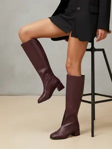 Women's Coffee Brown Knee-High Boots, Heeled Knee Boots, Stylish Daily Commute & Evening Leisure Footwear, Comfortable Fashion Boots with Block Heels, Versatile All-Match Fashion Shoes, Elegant Retro-Style Boots
