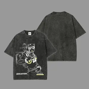 Josuke Higashikata T-shirt and his stand “Soft & Wet” JoJolion (JoJo's Bizarre Adventure Part 8: The Gospel of JoJo) -- Short Sleeve Cotton Unisex Retro Acid Wash Tee