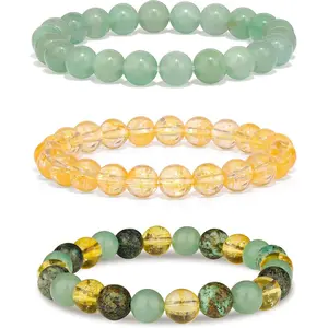Three-piece lucky bracelet set, healing crystal citrine and African turquoise bracelet, unisex, lucky feng shui 8mm natural green aventurine beads, spiritual gemstone jewelry gift, popular gift, holiday gift, suitable for gifting
