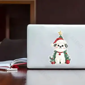 2D Flat Sticker Kawaii Maltese Christmas Cartoon Vinyl Sticker for Laptop Helmet Motorcycle Toolbox Window Guitar Window Water Glass Water Bottle Bicycle Luggage Stationery DIY Car Sticker
