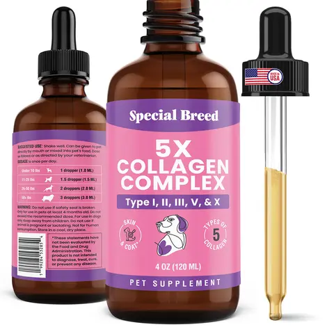 Premium Canine Nutritional Supplement - Multi-Type 5x Collagen I, II, V & X Liquid for Joint Boost, Skin & Coat, Bone & Immune Support - Made in USA - 4oz