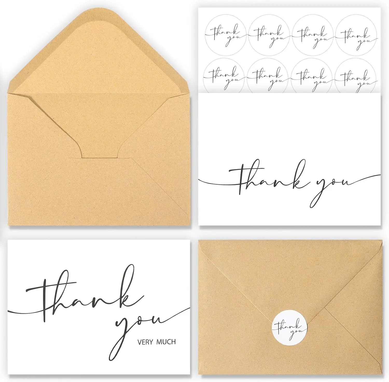 24-Pack Minimalistic Thick Paper Thank You Cards With Peel and Seal Envelopes - 4x6 in, Blank Inside, Stickers Included - Office Stationery for Wedding, Baptism, Birthday Party