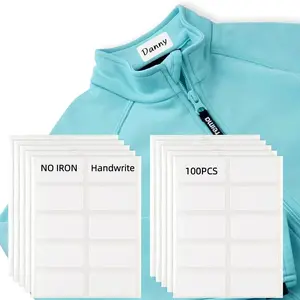 Waterpoof No-Iron Clothing Name Labels - 100 count Handwrite Fabric Label Stickers,Self-Adhesive Name Tags for   Clothes Water Bottles,School Supplies,Camp Gears (Clothing White)