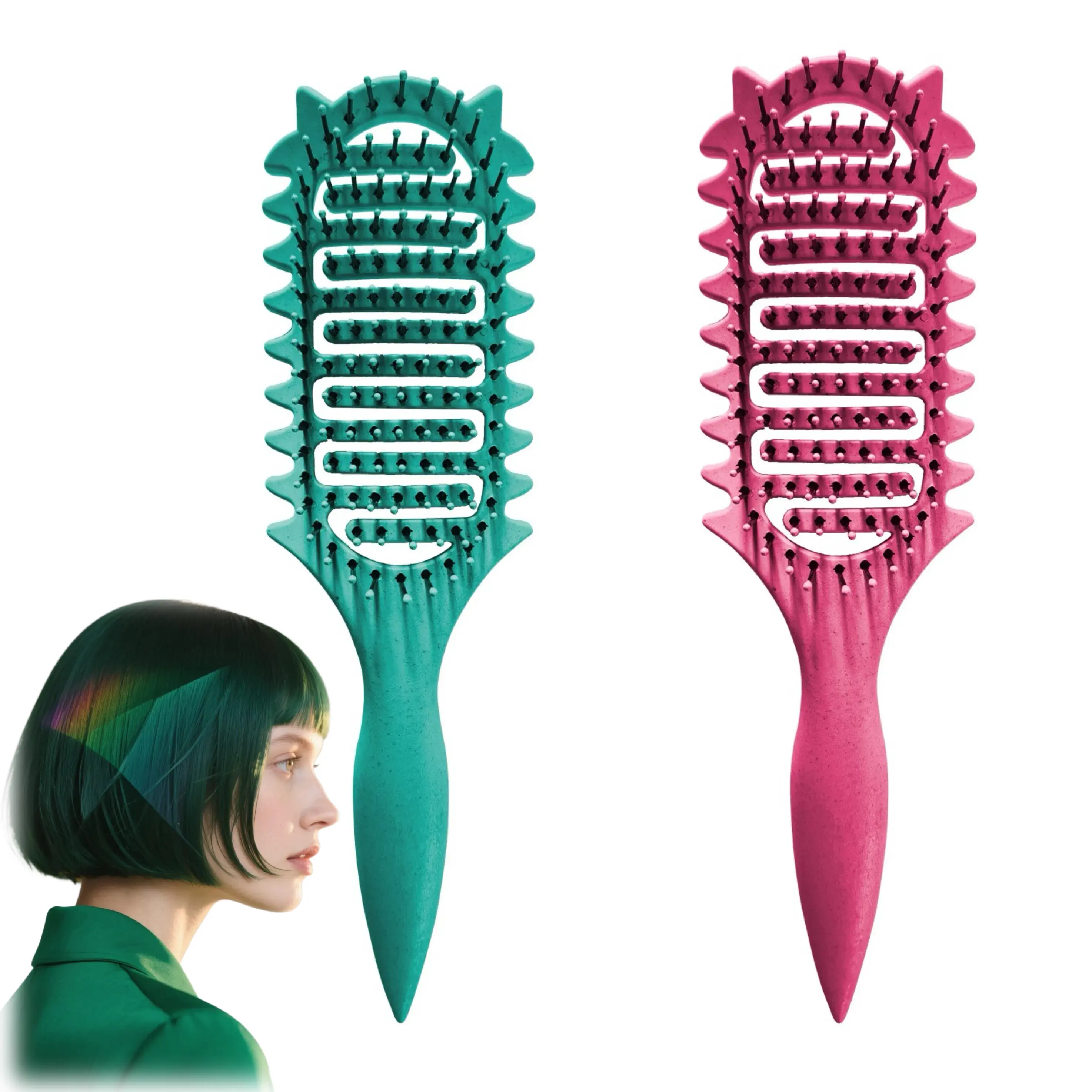 2 pieces,pink brush and sapphire brush,detangling brush Cherry Blossom3+Midnight wavy thermal brush curl defining brush dandruff remover comb sounding rods thermal round brush matching  with  mommy
