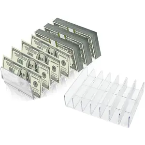 2-Pack Acrylic Money Organizer Cash Trays with 7 Section Dividers, Clear Bill Organizer that also works as an eyeshadow makeup palette organizer for cash envelopes and cards