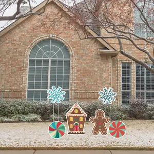Gingerbread Treat House Christmas Yard Decorations | 6 Pack with Stakes