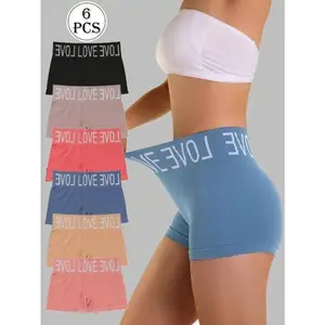 6 Pack Women's Boyshort Panties Seamless Nylon HighUnderwear Stretch Boxer Briefs tummy control