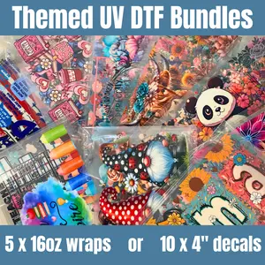 Themed UV DTF Wrap or Decal Bundles, UV DTF Wraps and Decals, 16oz Size, Cup Stickers, Cup Wraps, Mom, Dad, Flower, Cow, Animal, Reading, Book, Sarcastic
