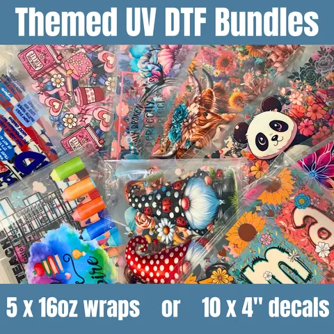 Themed UV DTF Wrap or Decal Bundles, UV DTF Wraps and Decals, 16oz Size, Cup Stickers, Cup Wraps, Mom, Dad, Flower, Cow, Animal, Reading, Book, Sarcastic