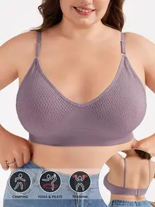 Women's Plus Size Plain Supportive Wireless Bra, Removable Pads, Adjustable Straps, Medium Support, Comfortable Daily Wear, Spring Summer, 1Pack/3 Pack