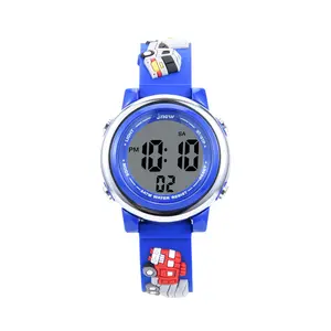 Jnew Truck Series Kids Digital Watch with Cartoon Design Sports Style Alarm Date Week 12/24 Hours Mode 3ATM Waterproof Seven Colors Backlights Gift Box Package