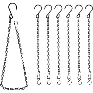 Black Chain for Hanging , 6 count Small Chain for Hanging Basket, 24.5IN Hanging Chains with Hooks, Adjustable  Chain, Decorative Metal Hanging Basket Chain for Planter, Bird Feeder, Sign