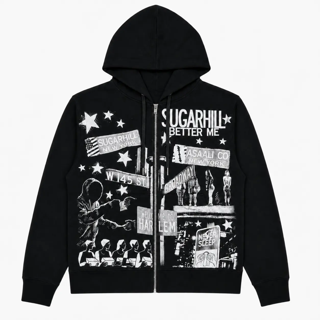 Assaali Vintage Graphic Zip Up Hoodie Unisex Oversized Fleece Hooded Sweatshirt Full Zip Streetwear Casual Jacket