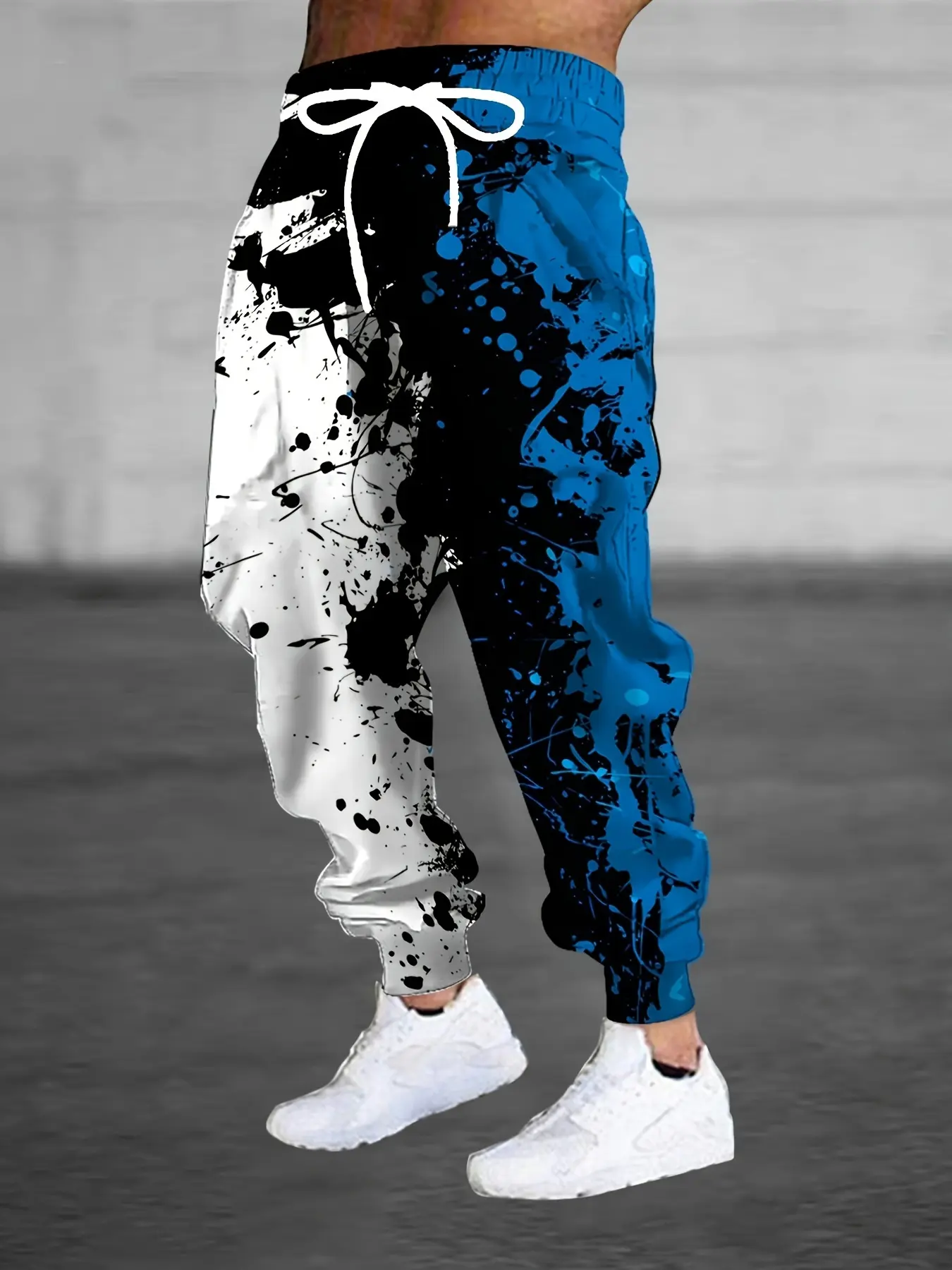 Men's contrasting ink splash printed sweatpants with drawstring casual sports trousers, athleisure track pants, suitable for gift giving