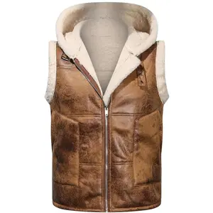 [Warm Hooded Vest] Warm & Windproof Men's Fleece-Lined Hooded Vest - Stylish Sleeveless Jacket with Zipper Pockets, Olive Green, Daily Comfort Vest | Hooded Jacket | Functional Pockets