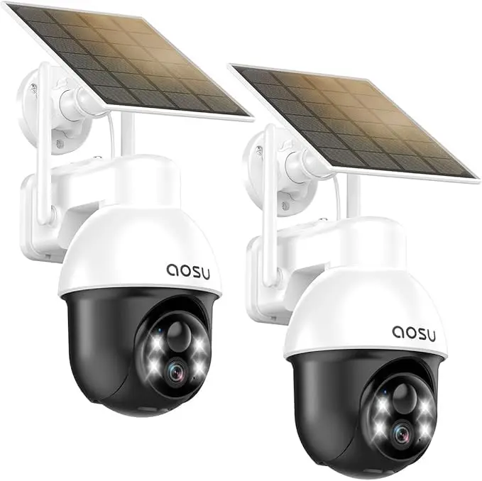 Aosu Solar-Powered Wireless Outdoor Security Camera - 360° PTZ Coverage, Wi-Fi/Bluetooth, Automatic Motion Detection, Digital Zoom, Weather Resistant, Ceiling/Wall Mountable, Home Protection, Outdoor Security Solutions