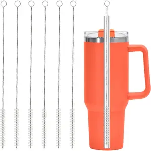 6 Pack Straw Cleaner Brush for Stanley, Reusable Extra Long Straw Cleaner for 40/30/20 Oz Stanley Mug, 10mm Wide Drinking Straws Cleaning Brush for Sippy Cup, Water Bottle and Tubes