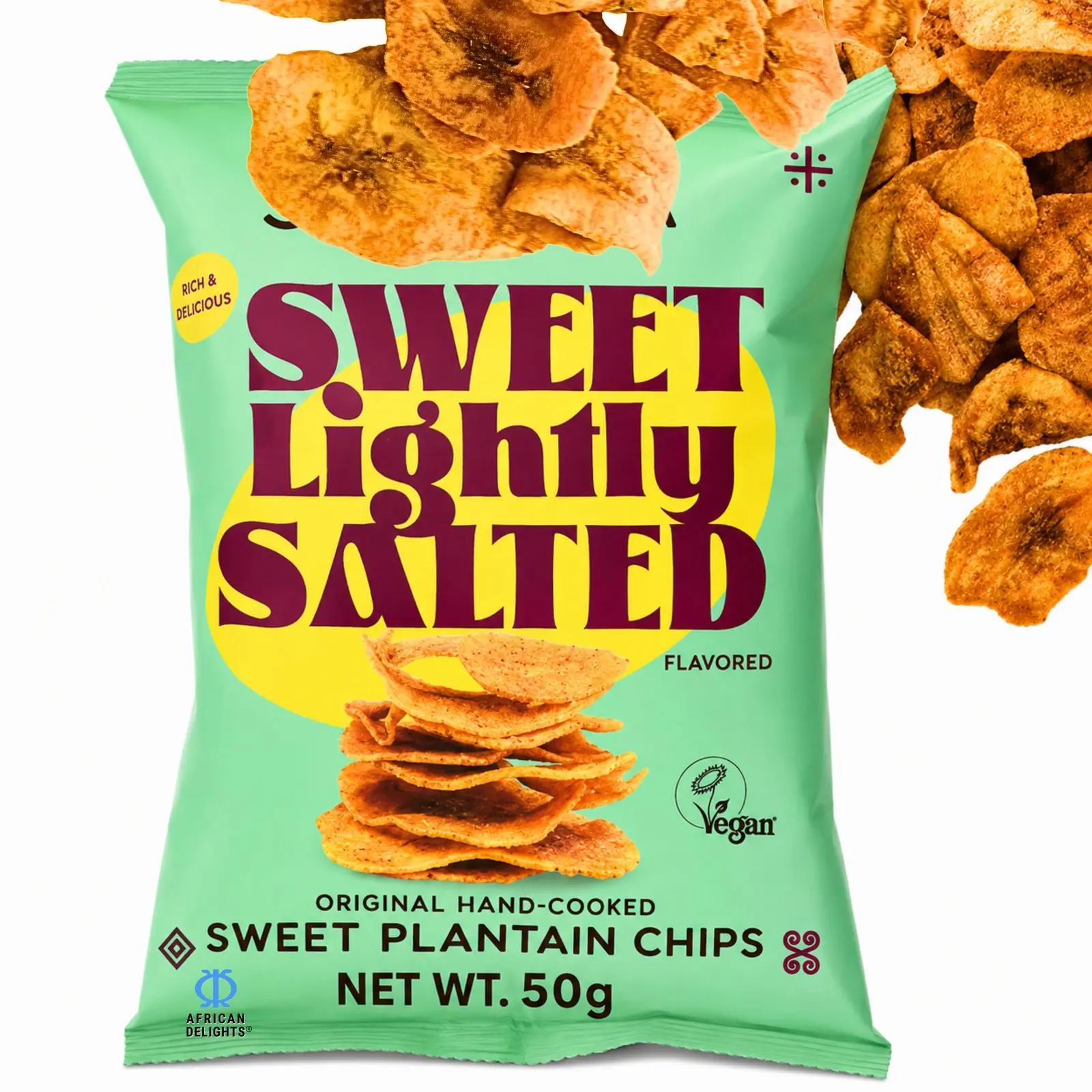 African Delights Sweet Lightly Salted Plantain Chips, Pack of 3 (50g Each)