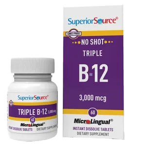 Superior Source NO SHOT B-12 Nutrient-Rich Vitamin Supplement for Daily Health Support 3000 mcg Tablets