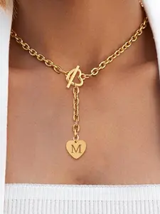 Heart Shaped Initial Necklace for Women, Heart Pendant Necklace, Fashion Classic Stainless Steel Chain Necklace for Party, Daily Decor, Trendy All-match & Exquisite Jewelry for Birthday Gift