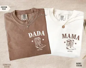Comfort Colors Pregnancy Announcement T-Shirt, Western Baby Reveal Outfit For New Parents, Cowboy Cowgirl Mama Dada Matching Gift Tee, Trendy Graphic Tee