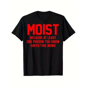 clothing merch flash sale Men's Funny "Moist" Saying T-Shirt - Bold Red & White Text Print - White Shirt with Moist Design - Casual Casual Attire - Funny Gift for Swingers, Office Pranks, or Moisture Humor Fans - Machine Washable Adult Humor Apparel - Rou