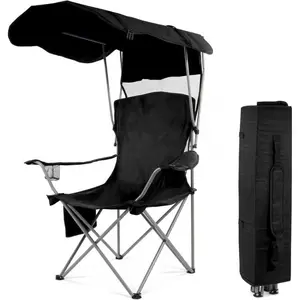 Portable Foldable Outdoor Chair with Sun Canopy, Wheeled Carry Bag,  Camping Fishing Beach Use