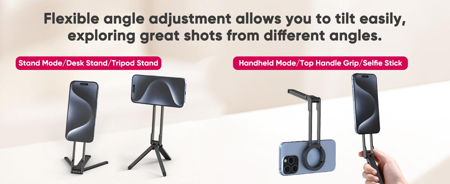Magnetic Phone Tripod Stand for iPhone - Aluminium Maglock Smartphone Mini Tripod Pocket Cell Phone Stand Strong Magnet Quick Mount Compatible with iPhone 17/16/15/14/13/12 Series