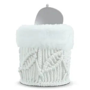 Boho Decor Eyeglass Stand Nightstand Organizer White Macrame & Faux Fur Plush Lined Compact Design for Office Desk Car Space-Saving Versatile Placement Giftable