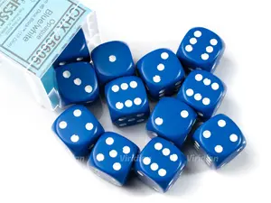 Opaque Blue & White | D6 Block | Chessex Dice (12)