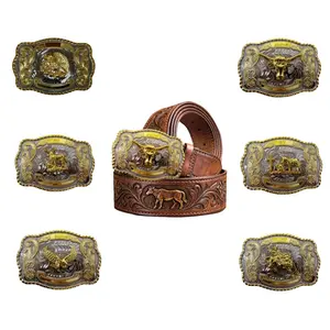 Praying Cowboy Cross Religious Faith Large Huge Rodeo Western Gold Tone Belt Buckle