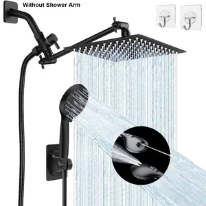 8‘’Rain/Rainfall Shower Head with Handheld Spray Combo, High Pressure Square Shower Head with 9'' Extension Arm, Dual Black Shower Heads with 78'' Hose, Waterfall Showerhead